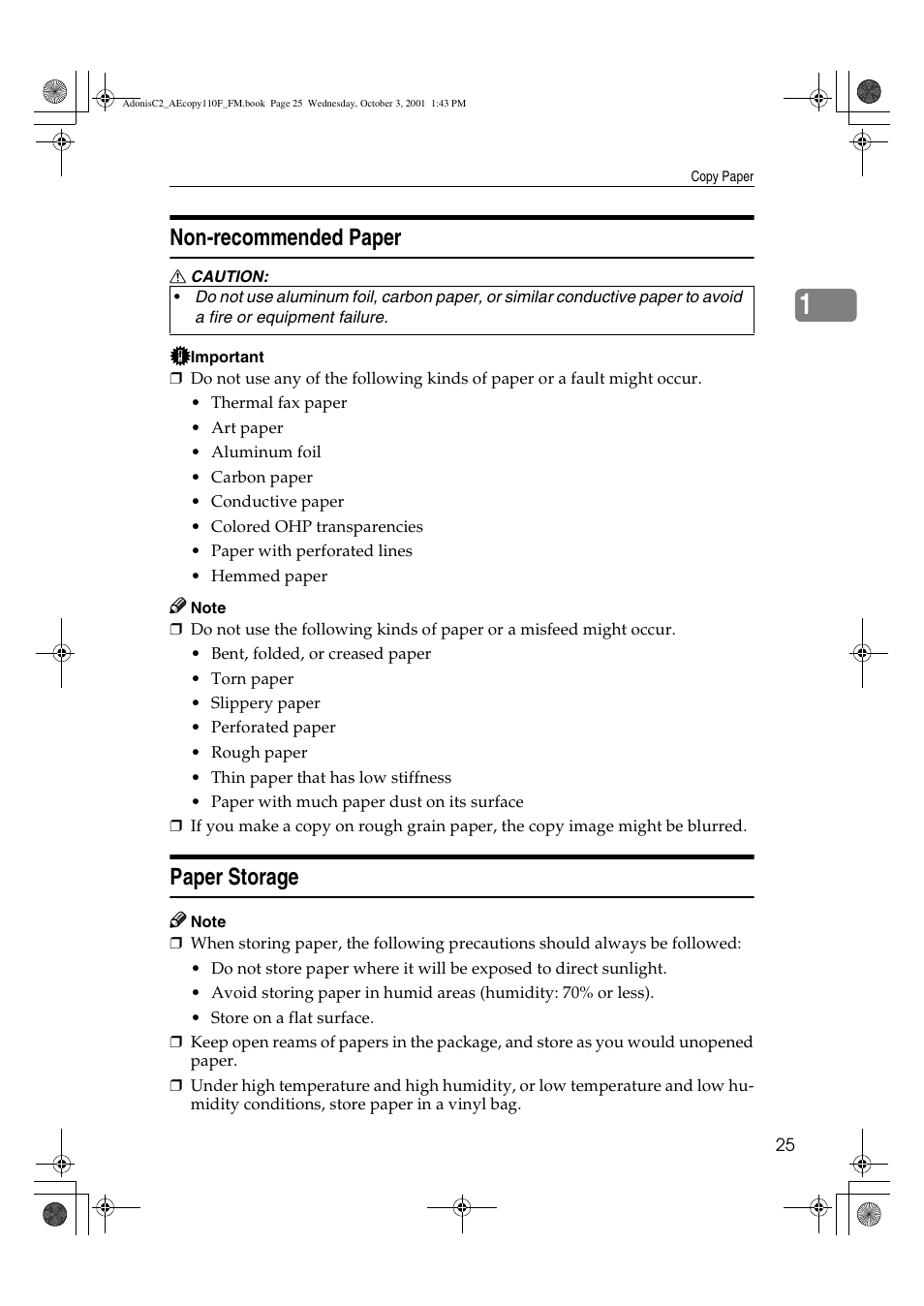 Non-recommended paper, Paper storage | Ricoh AFICIO 1035 User Manual | Page 39 / 264