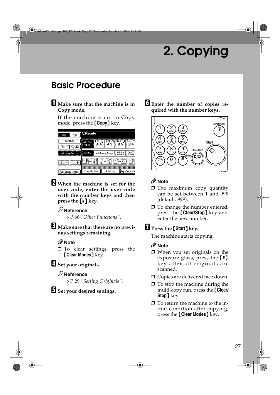 Copying, Basic procedure | Ricoh AFICIO 1035 User Manual | Page 41 / 264