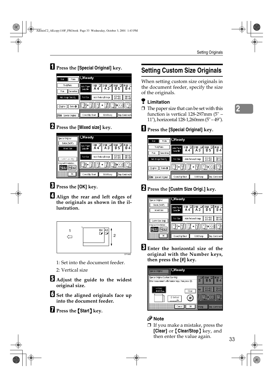 Setting custom size originals | Ricoh AFICIO 1035 User Manual | Page 47 / 264