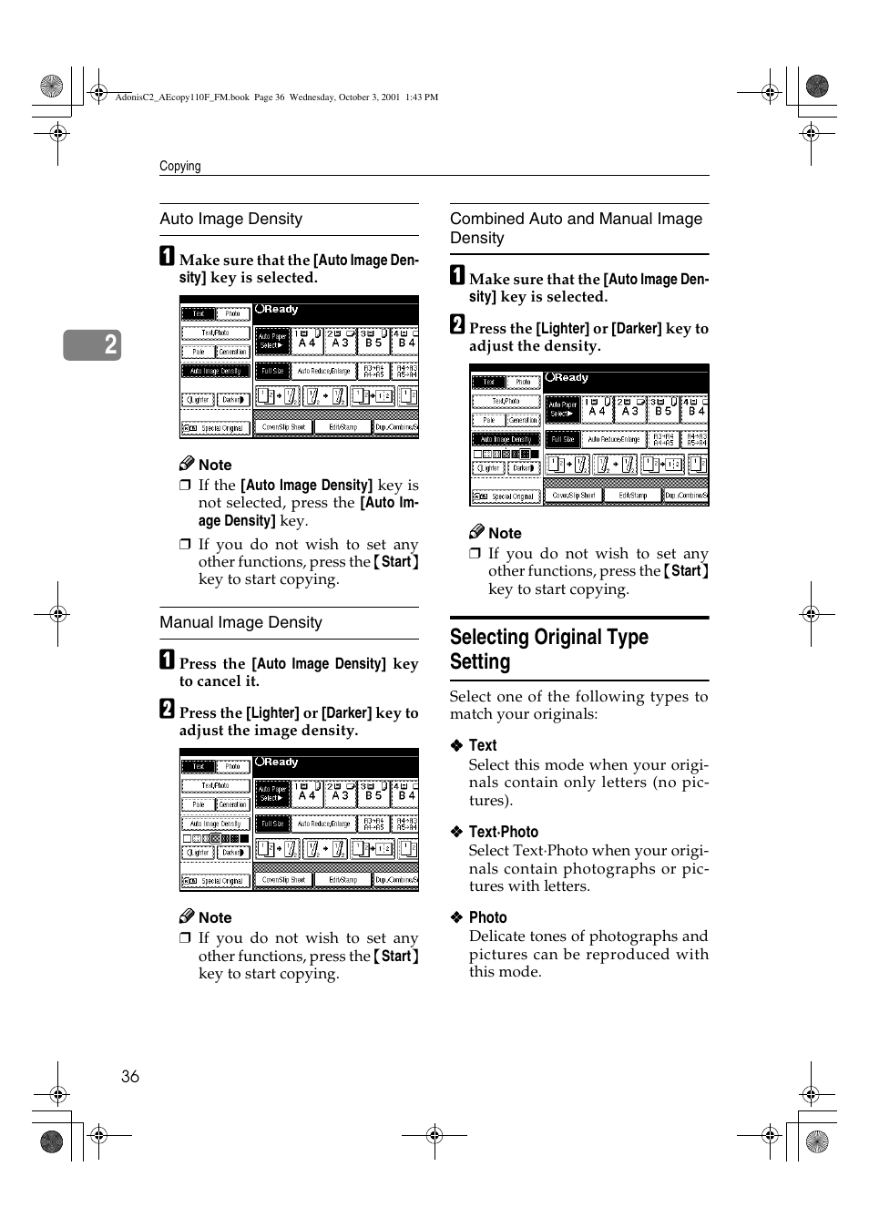 Selecting original type setting | Ricoh AFICIO 1035 User Manual | Page 50 / 264