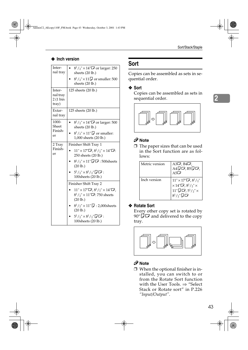 Sort, Inch version | Ricoh AFICIO 1035 User Manual | Page 57 / 264
