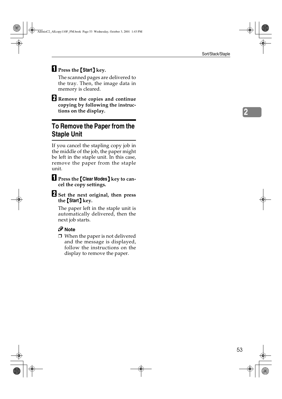 To remove the paper from the staple unit | Ricoh AFICIO 1035 User Manual | Page 67 / 264