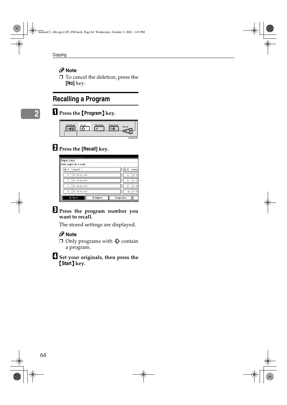 Recalling a program | Ricoh AFICIO 1035 User Manual | Page 78 / 264