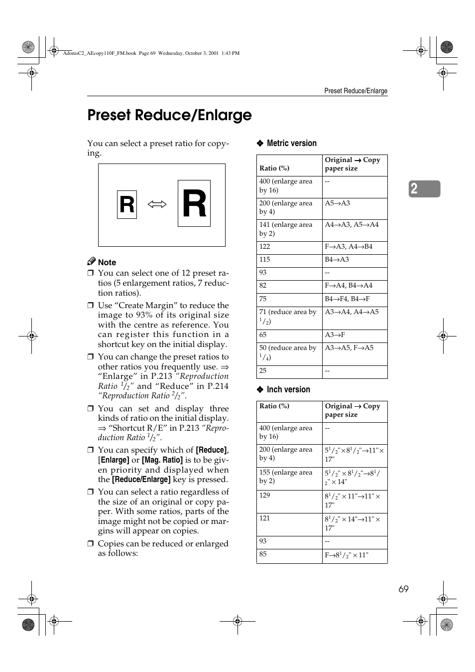 Preset reduce/enlarge, 2preset reduce/enlarge | Ricoh AFICIO 1035 User Manual | Page 83 / 264
