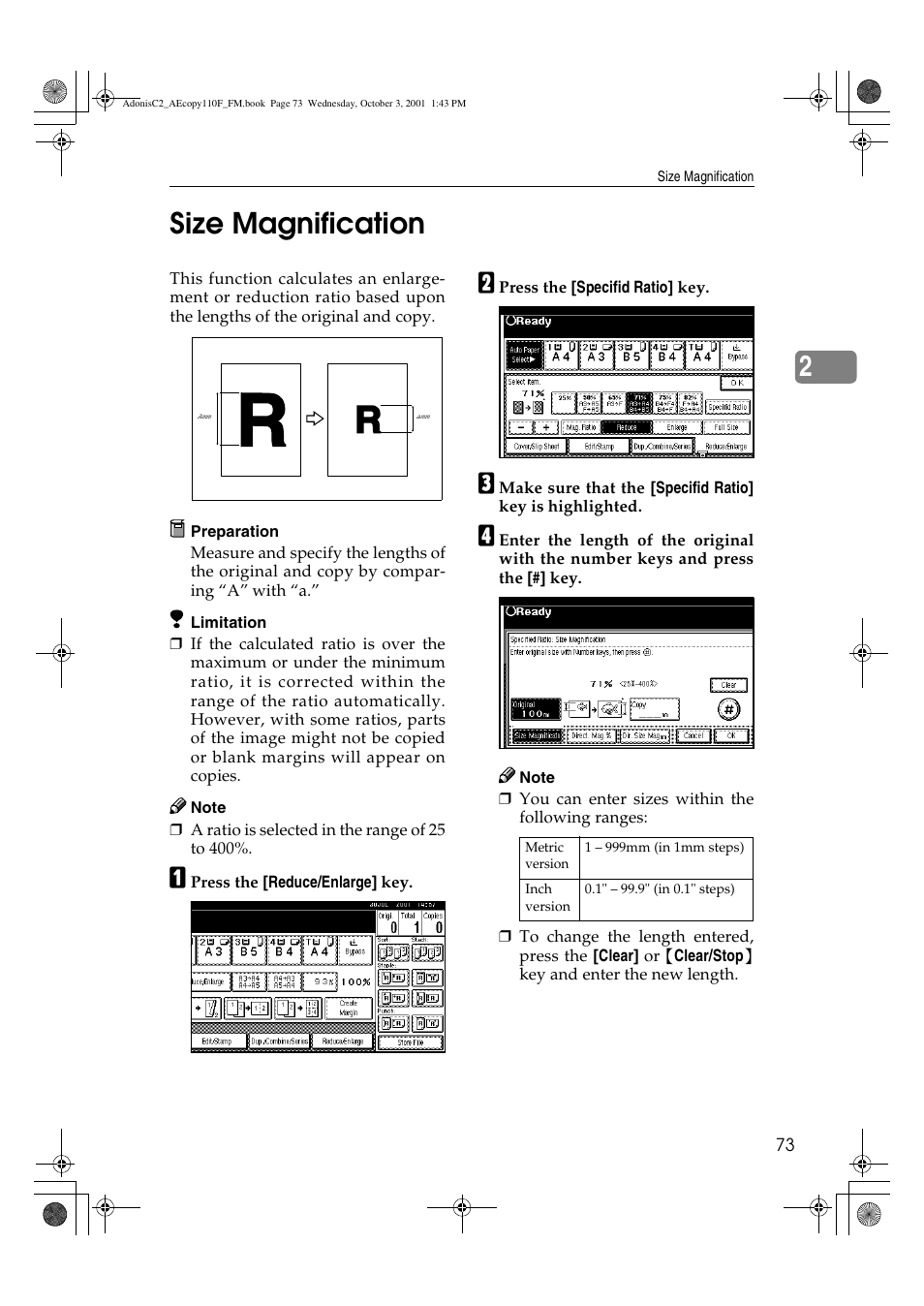 Size magnification, 2size magnification | Ricoh AFICIO 1035 User Manual | Page 87 / 264