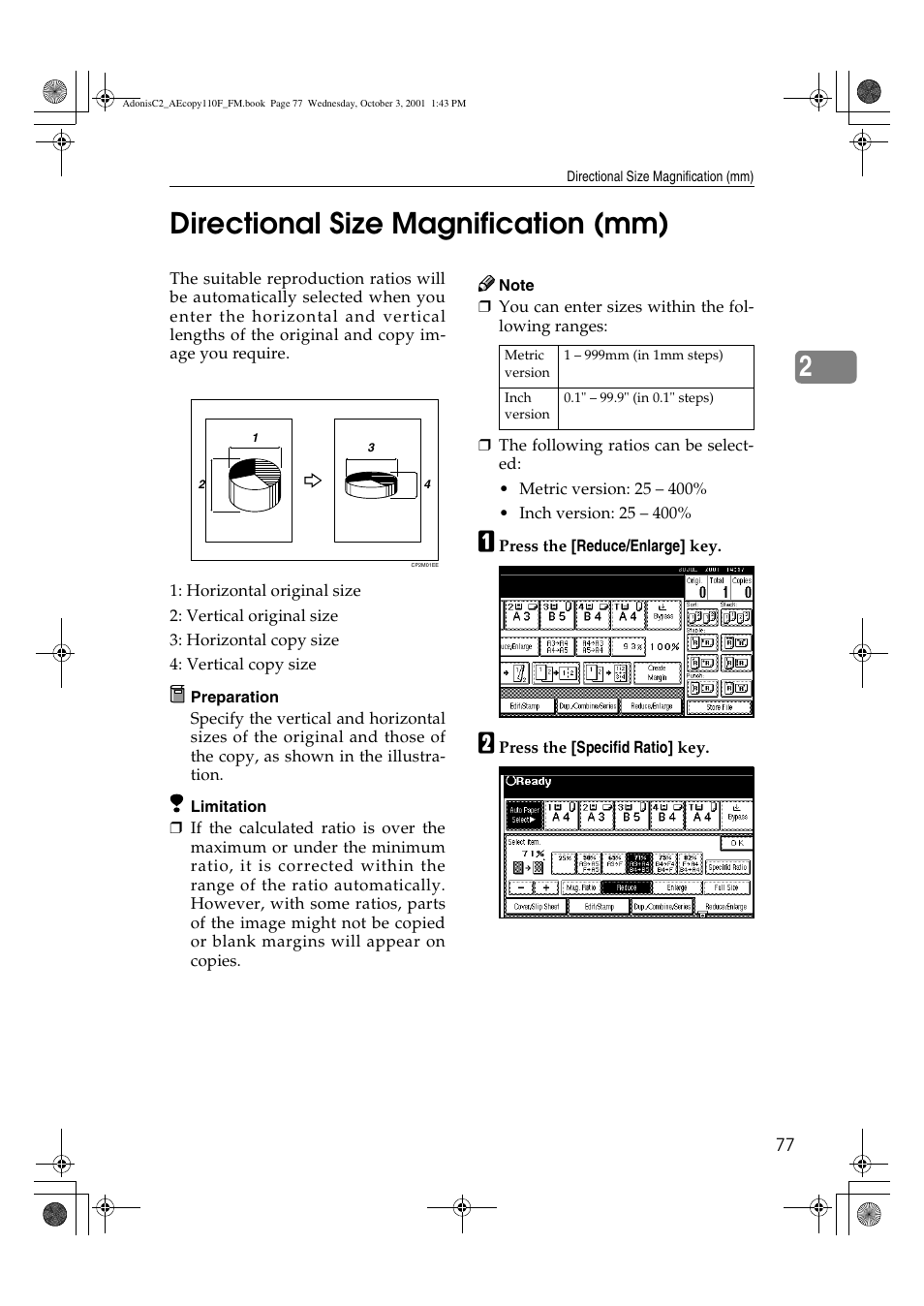 Directional size magnification (mm), 2directional size magnification (mm) | Ricoh AFICIO 1035 User Manual | Page 91 / 264