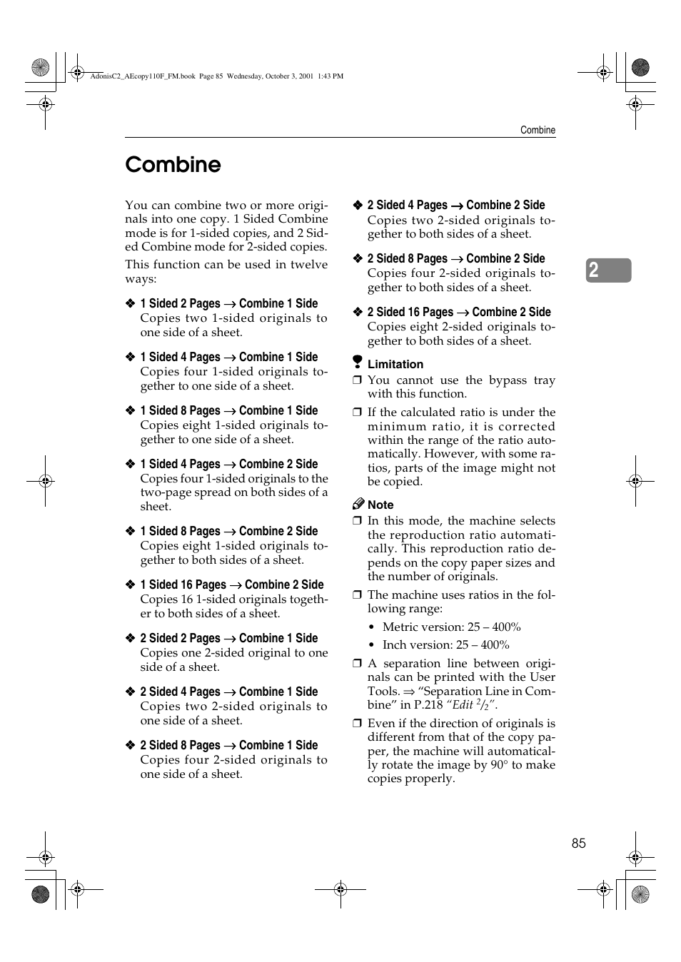 Combine, 2combine | Ricoh AFICIO 1035 User Manual | Page 99 / 264