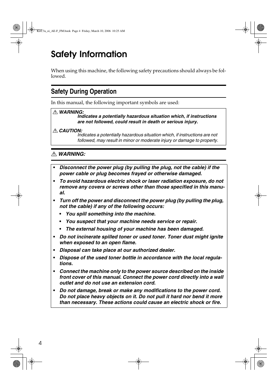 Safety information, Safety during operation | Ricoh Aficio IS 2315 User Manual | Page 10 / 92