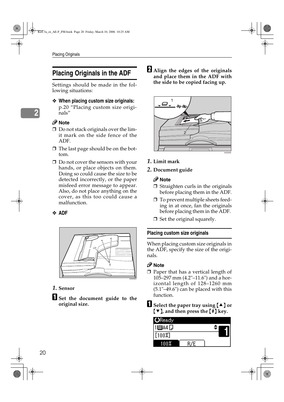 Placing originals in the adf | Ricoh Aficio IS 2315 User Manual | Page 26 / 92