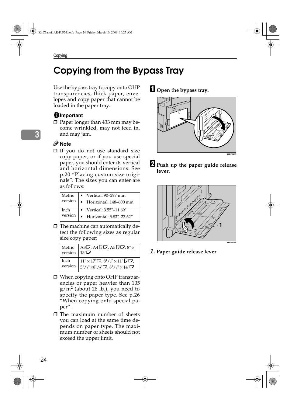 3copying from the bypass tray | Ricoh Aficio IS 2315 User Manual | Page 30 / 92