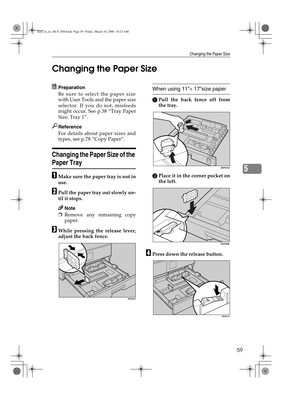 5changing the paper size, Changing the paper size of the paper tray | Ricoh Aficio IS 2315 User Manual | Page 65 / 92