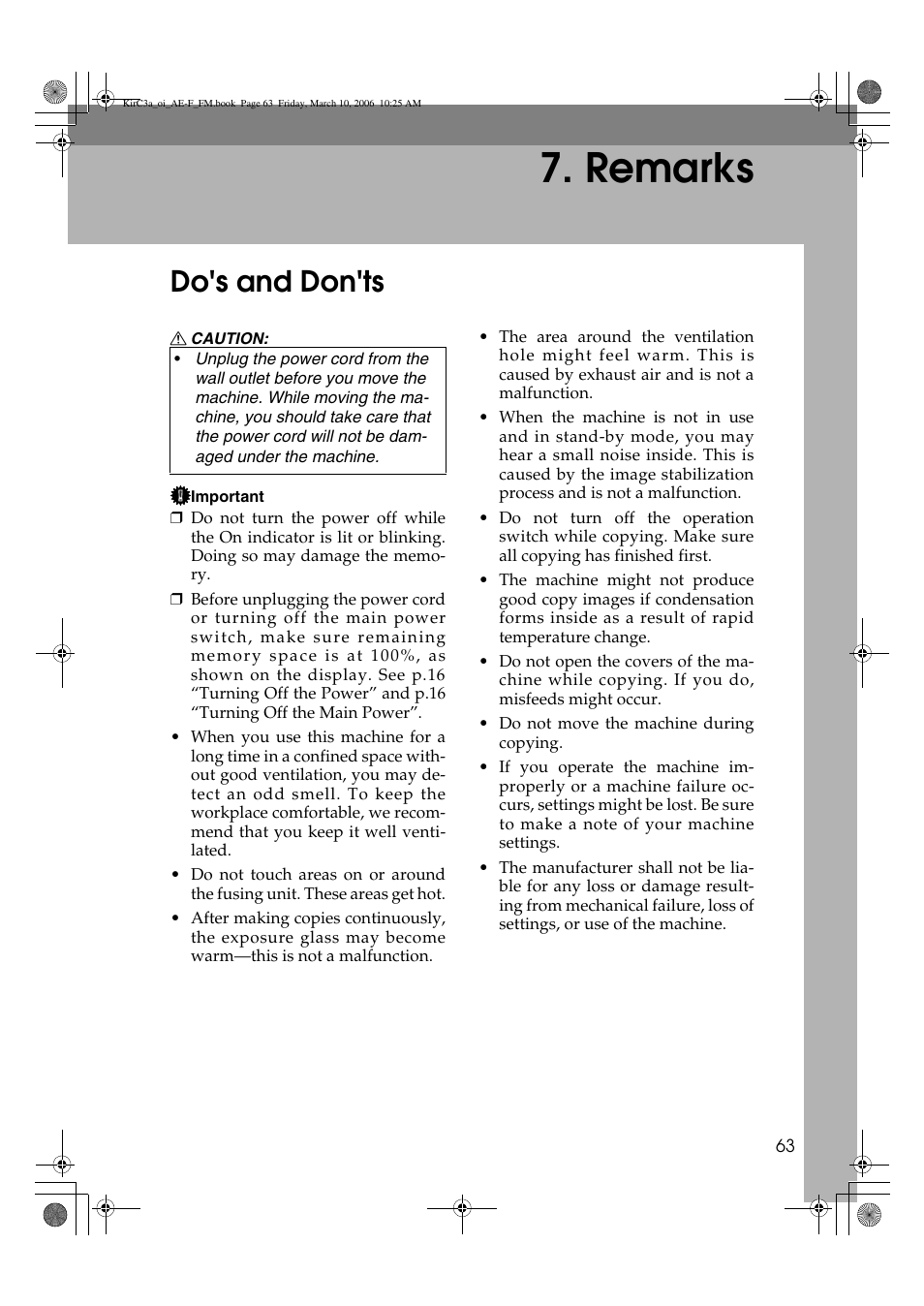 Remarks, Do's and don'ts | Ricoh Aficio IS 2315 User Manual | Page 69 / 92