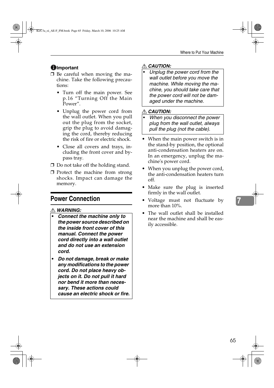 Power connection | Ricoh Aficio IS 2315 User Manual | Page 71 / 92