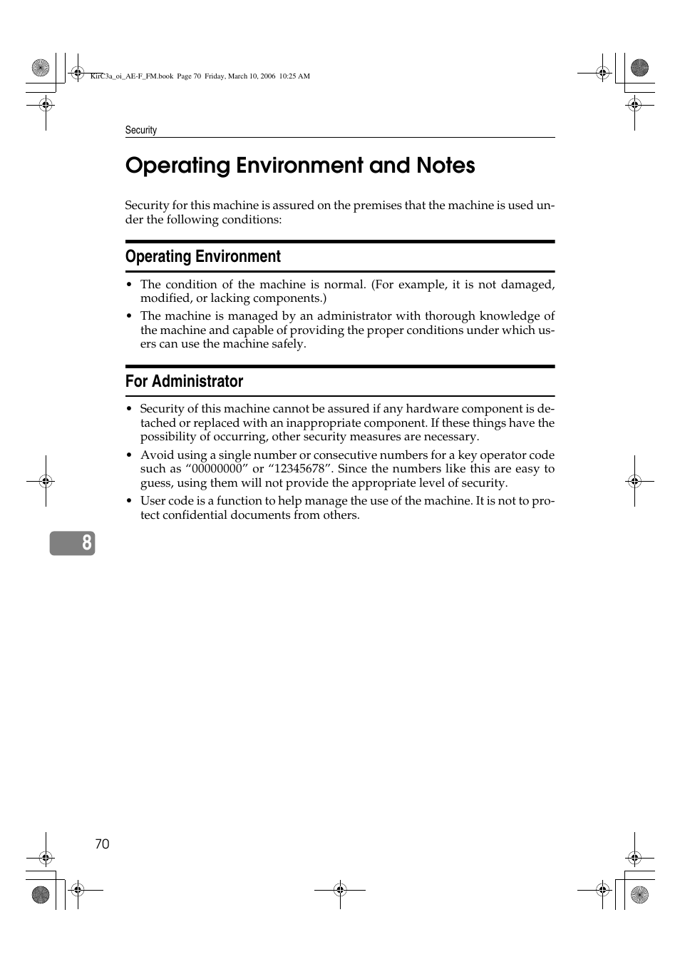Operating environment, For administrator | Ricoh Aficio IS 2315 User Manual | Page 76 / 92