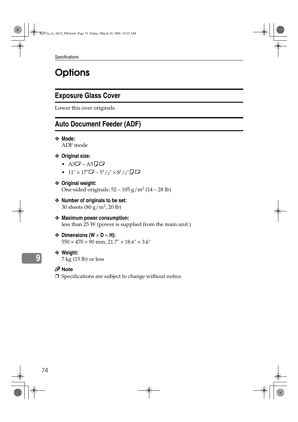 9options, Exposure glass cover, Auto document feeder (adf) | Ricoh Aficio IS 2315 User Manual | Page 80 / 92