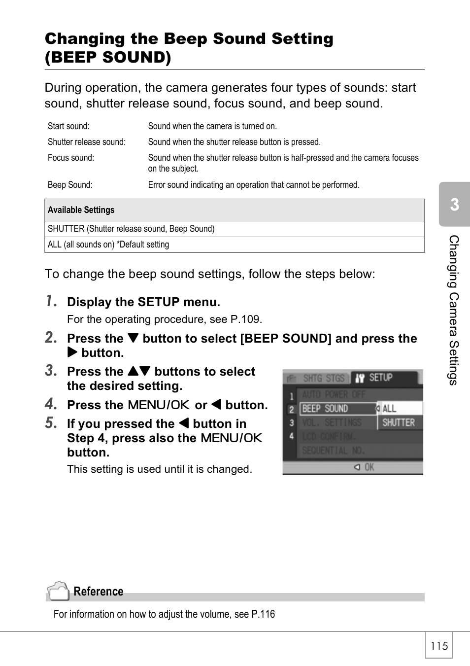 Changing the beep sound setting (beep sound) | Ricoh Caplio R40 User Manual | Page 117 / 185