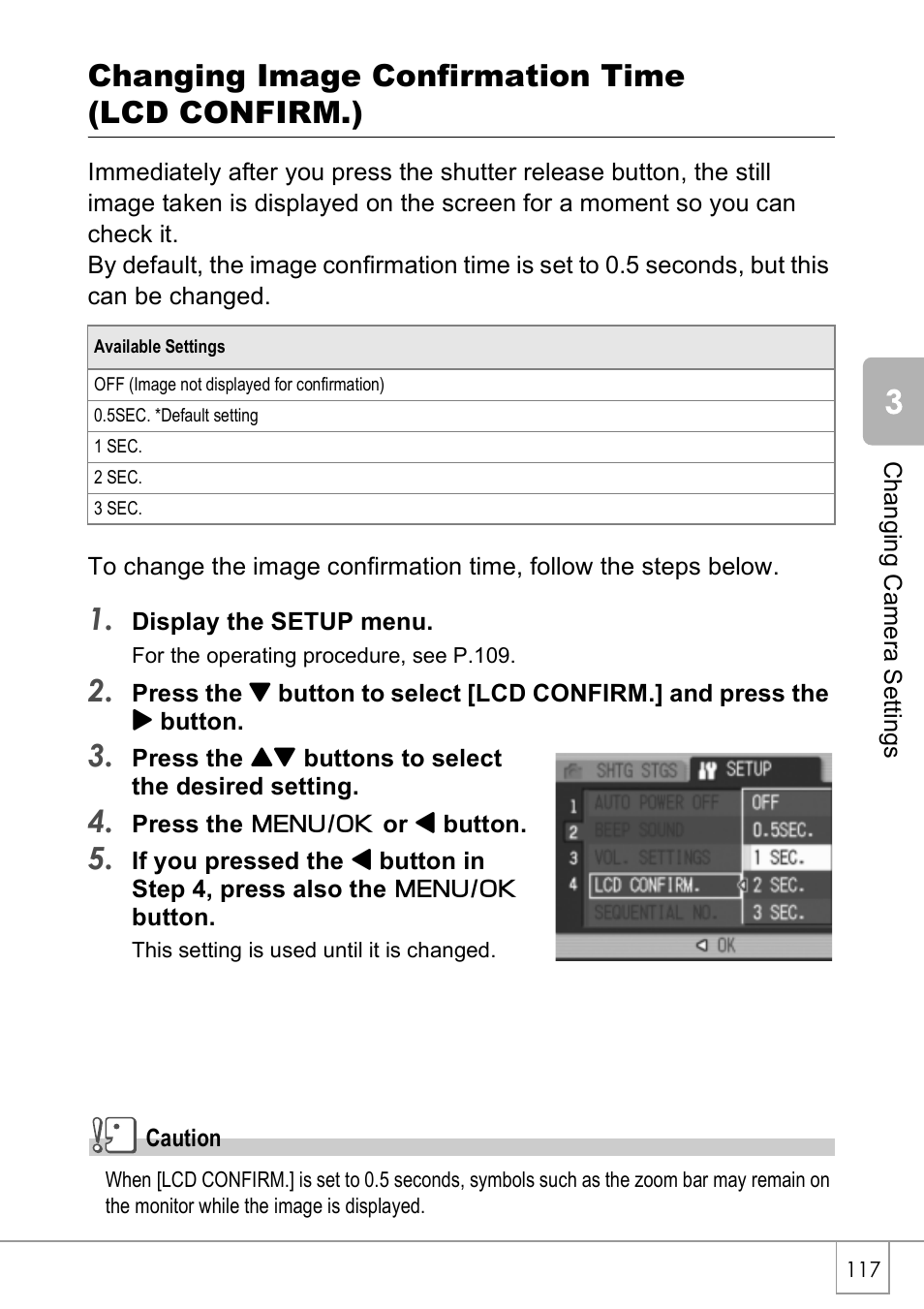 Changing image confirmation time (lcd confirm.) | Ricoh Caplio R40 User Manual | Page 119 / 185