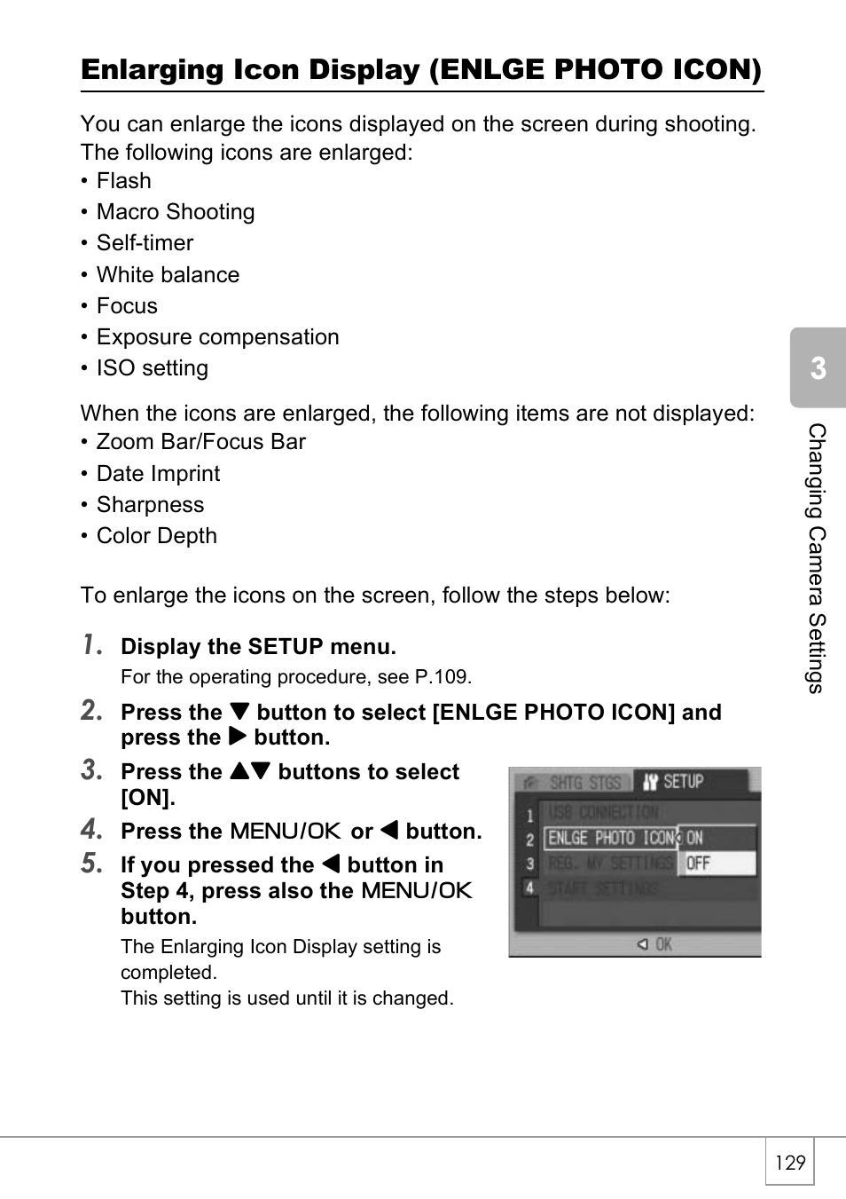 Enlarging icon display (enlge photo icon) | Ricoh Caplio R40 User Manual | Page 131 / 185