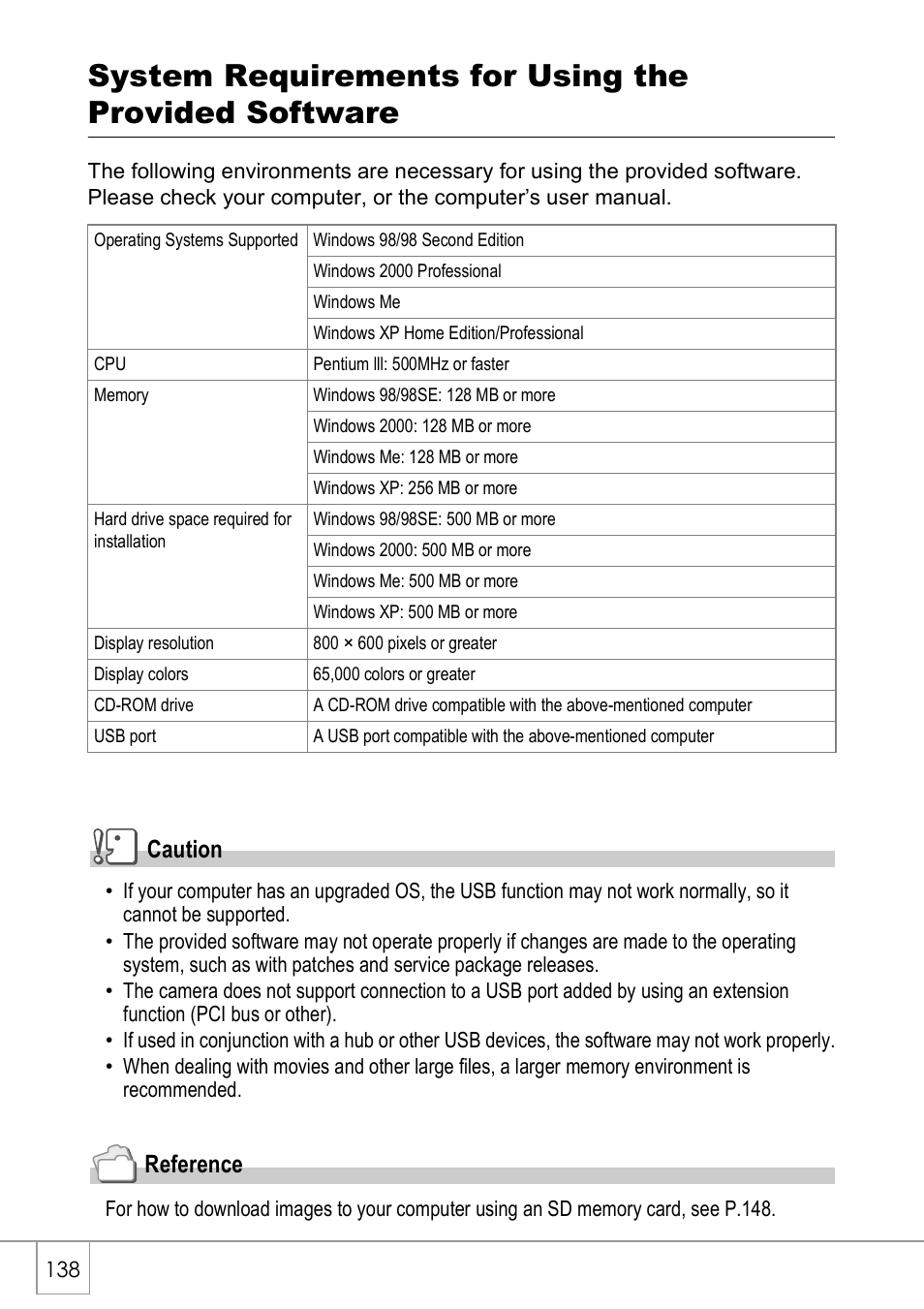 Caution, Reference | Ricoh Caplio R40 User Manual | Page 140 / 185