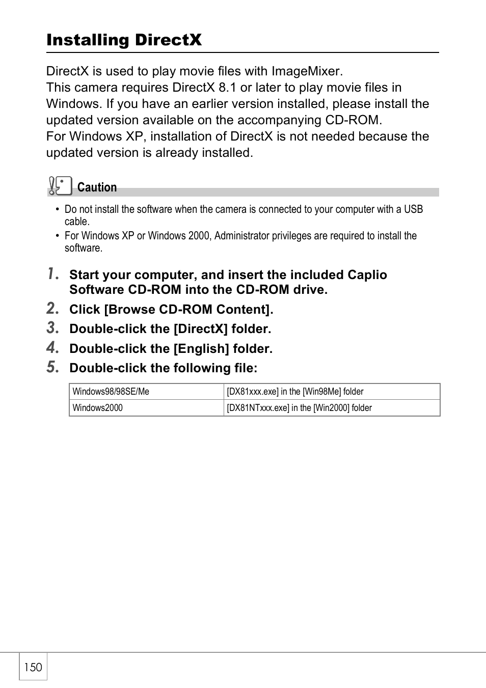 Installing directx | Ricoh Caplio R40 User Manual | Page 152 / 185
