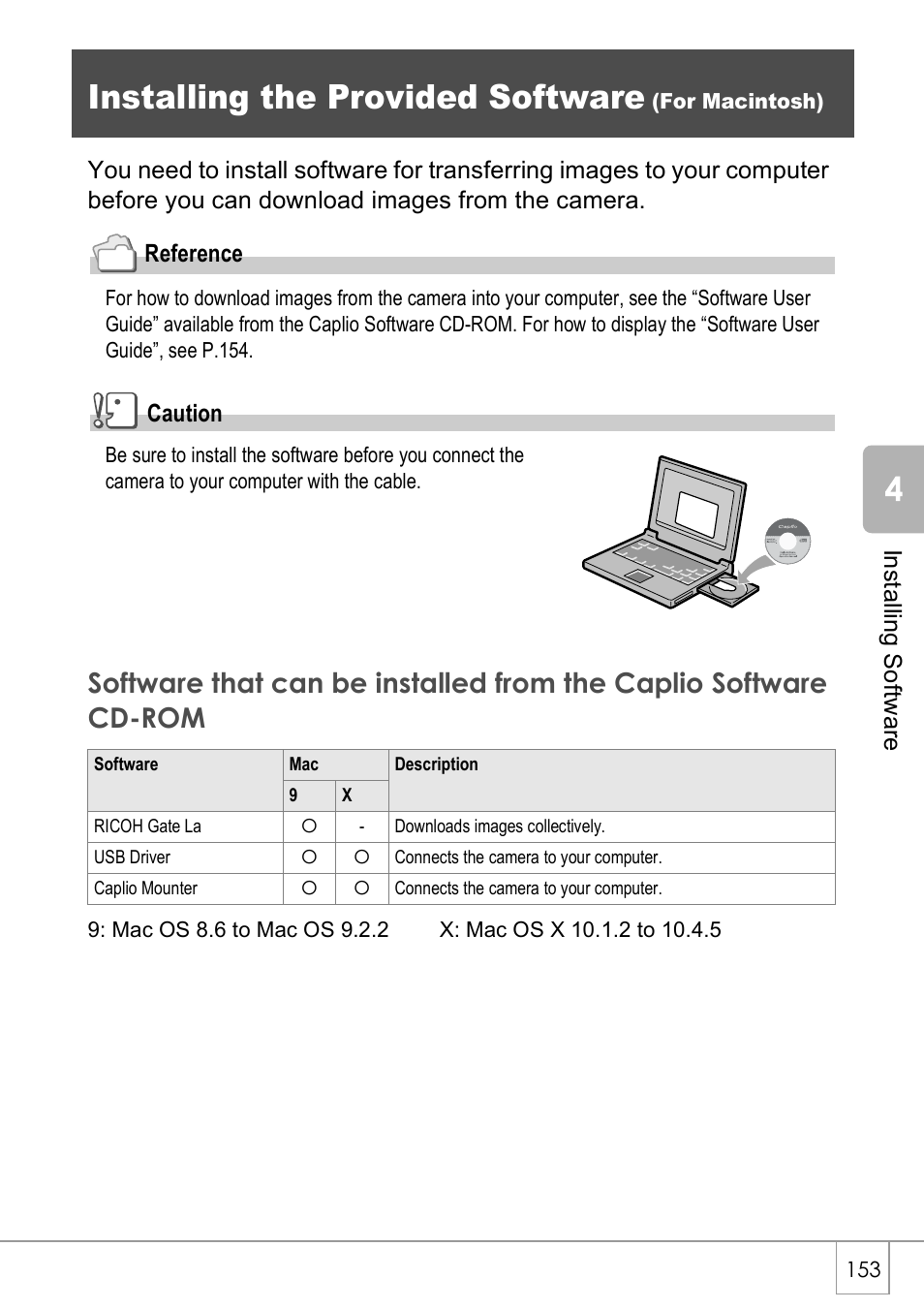 Installing the provided software | Ricoh Caplio R40 User Manual | Page 155 / 185