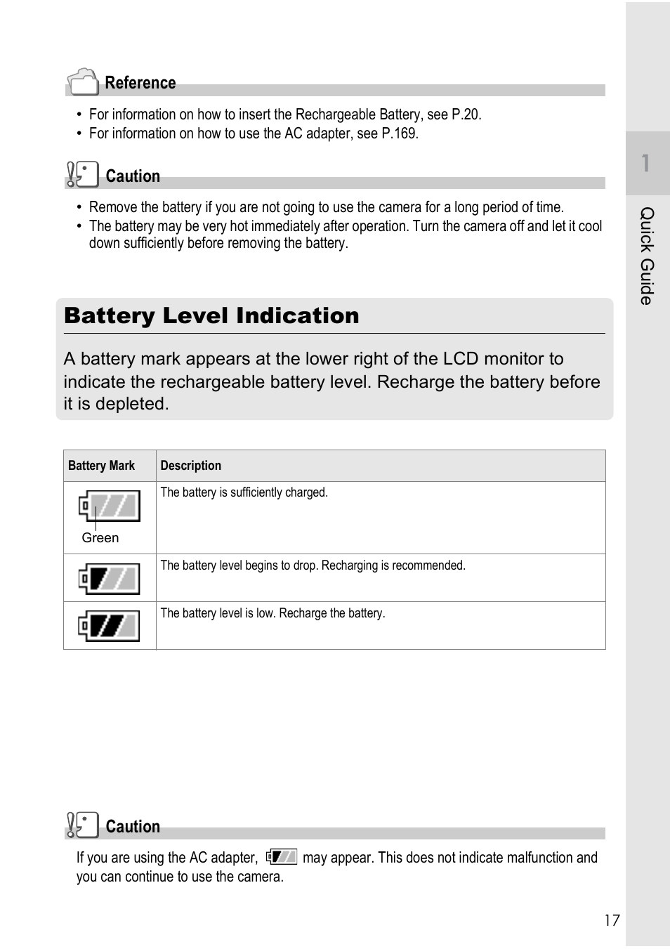 Battery level indication | Ricoh Caplio R40 User Manual | Page 19 / 185