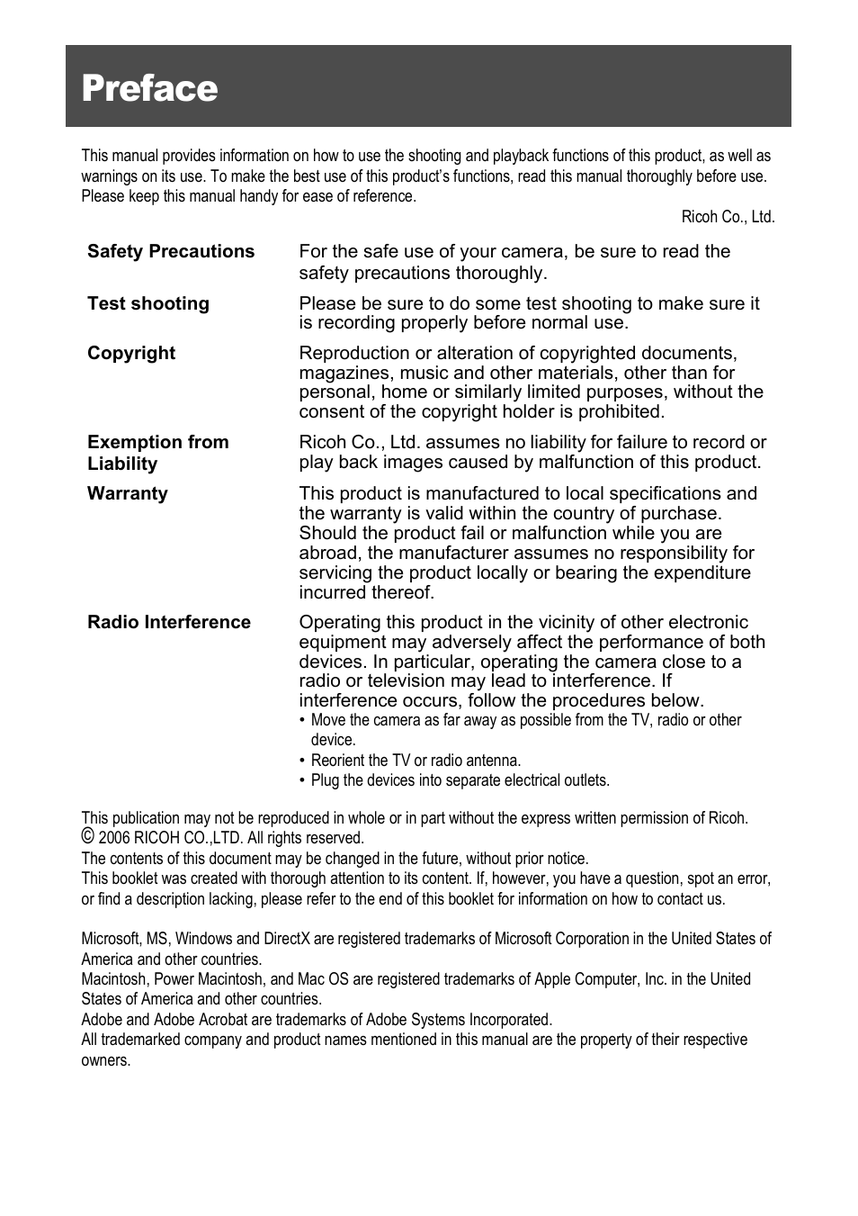 Preface | Ricoh Caplio R40 User Manual | Page 2 / 185