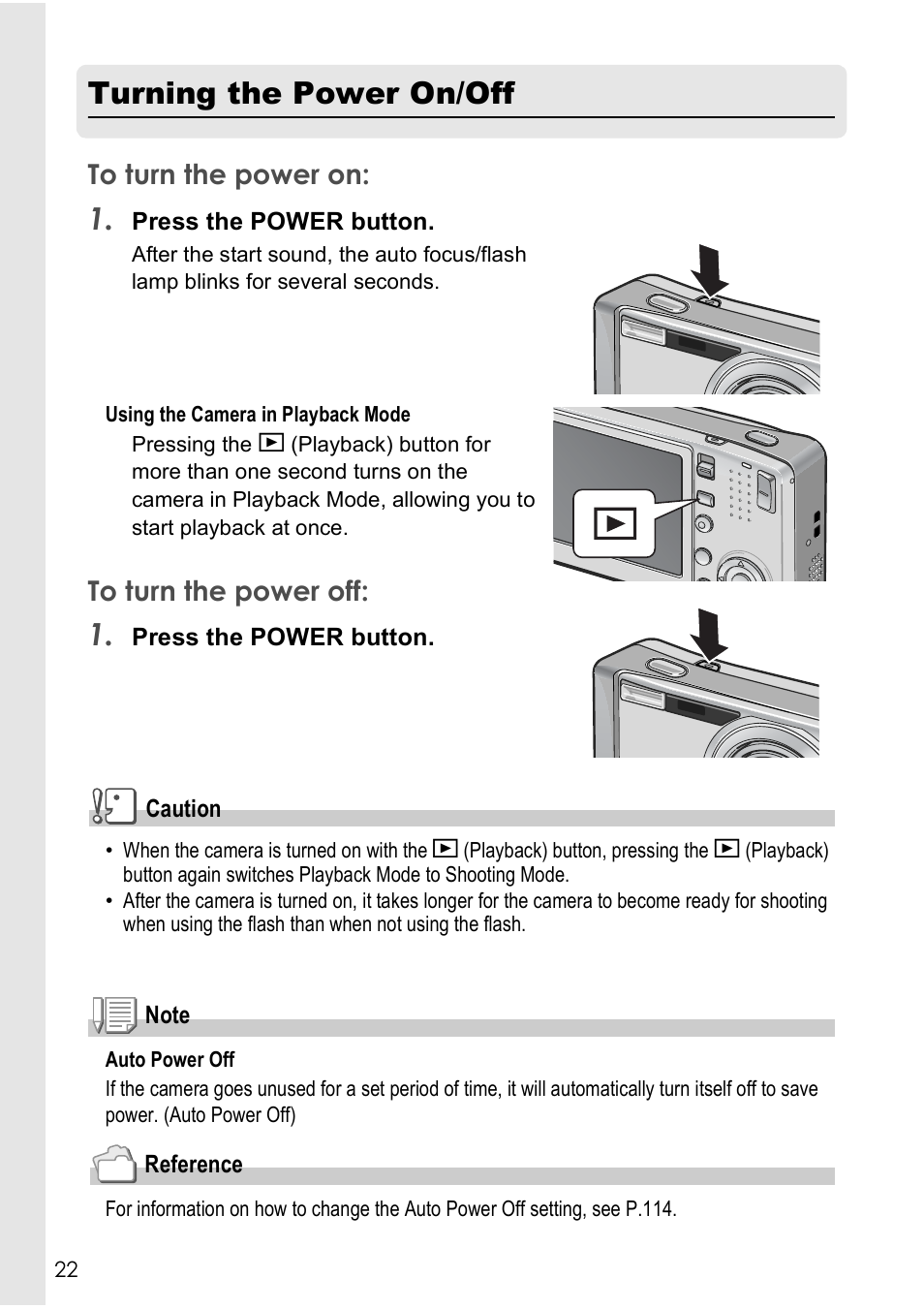 Turning the power on/off | Ricoh Caplio R40 User Manual | Page 24 / 185