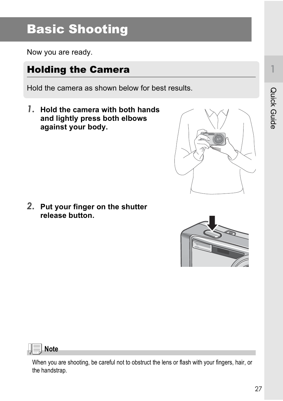 Basic shooting, Holding the camera | Ricoh Caplio R40 User Manual | Page 29 / 185