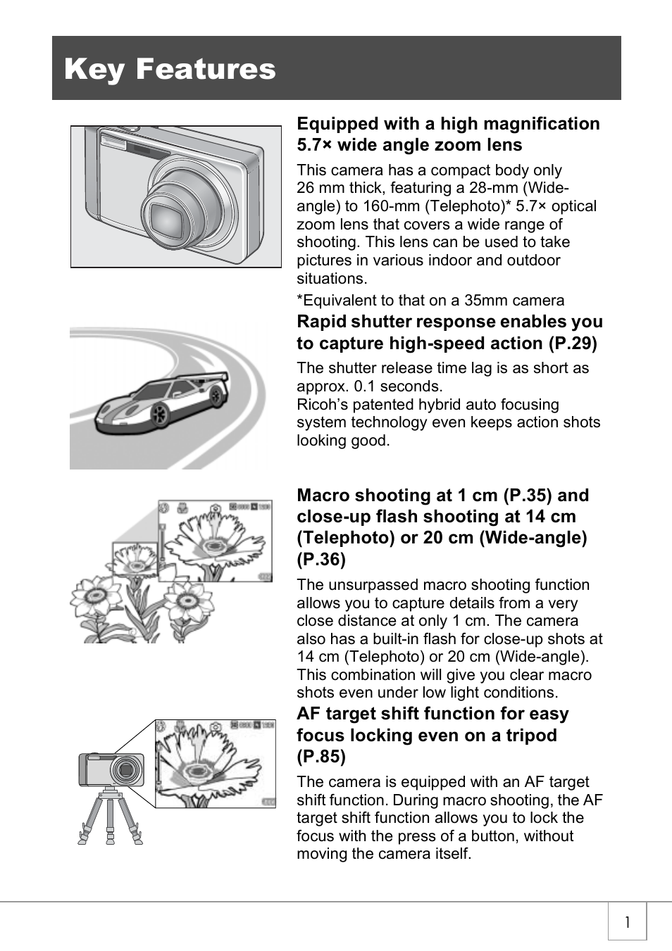 Key features | Ricoh Caplio R40 User Manual | Page 3 / 185