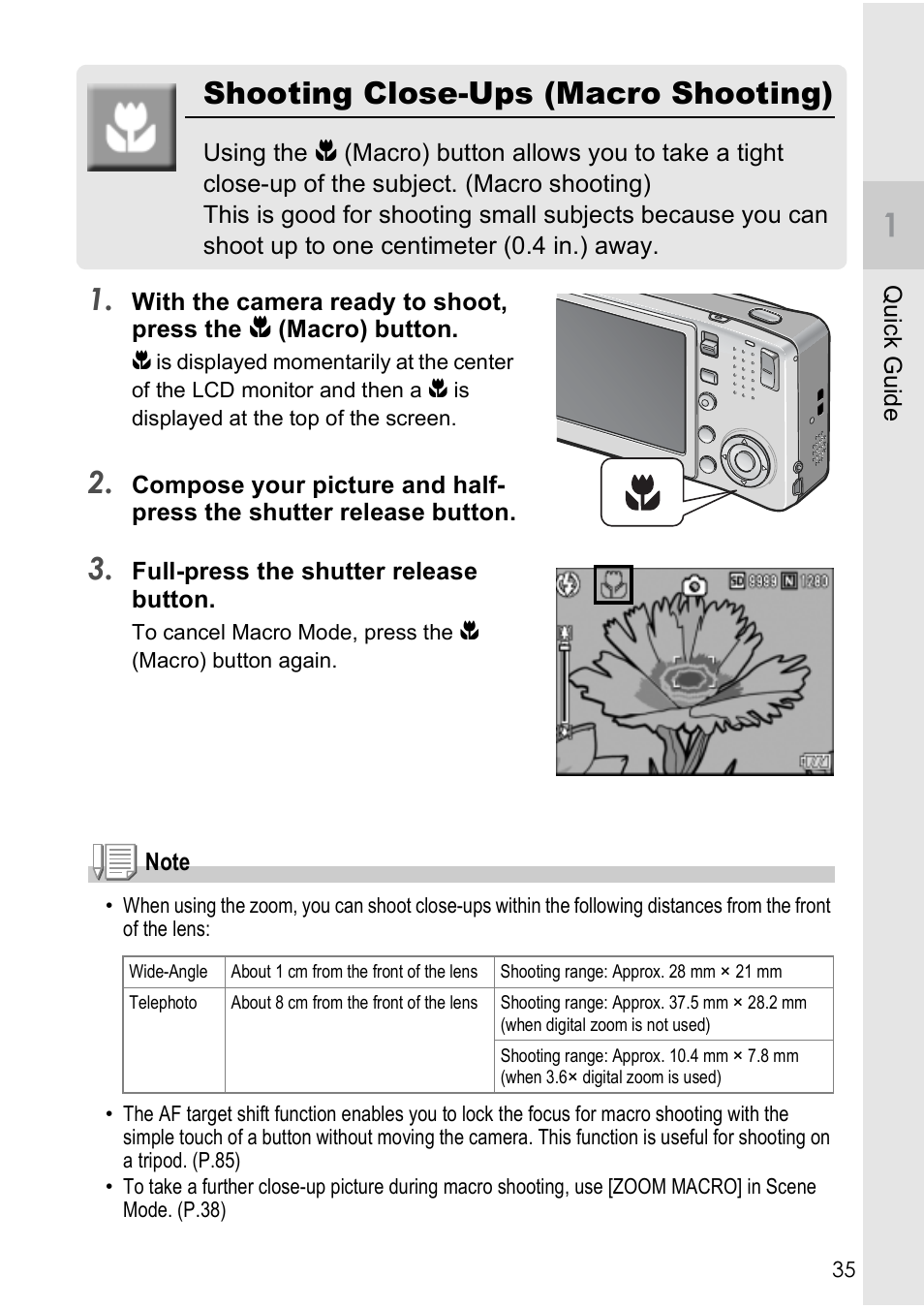 Shooting close-ups (macro shooting) | Ricoh Caplio R40 User Manual | Page 37 / 185