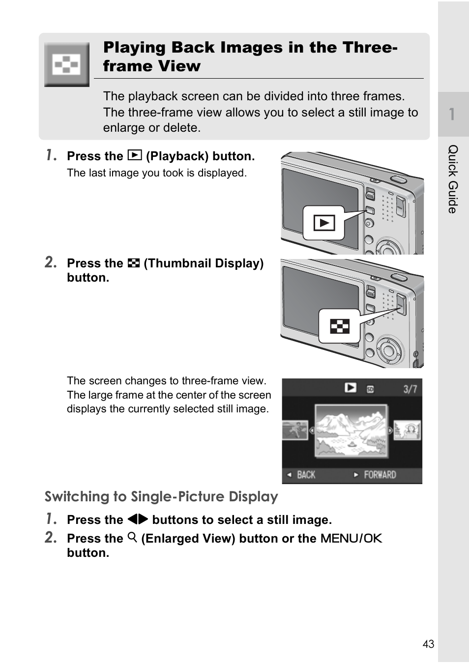 Playing back images in the three- frame view | Ricoh Caplio R40 User Manual | Page 45 / 185