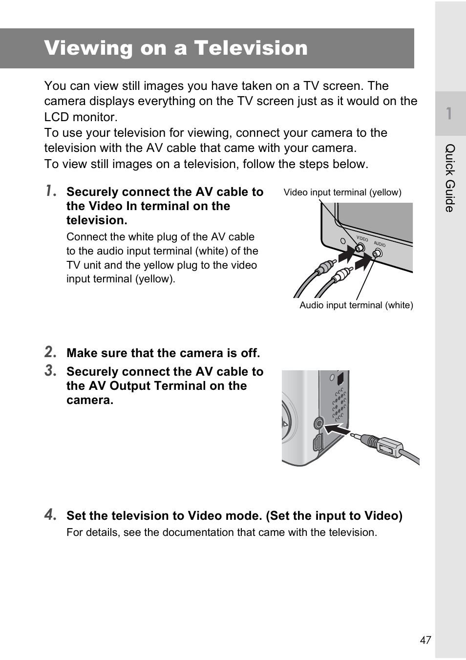 Viewing on a television | Ricoh Caplio R40 User Manual | Page 49 / 185