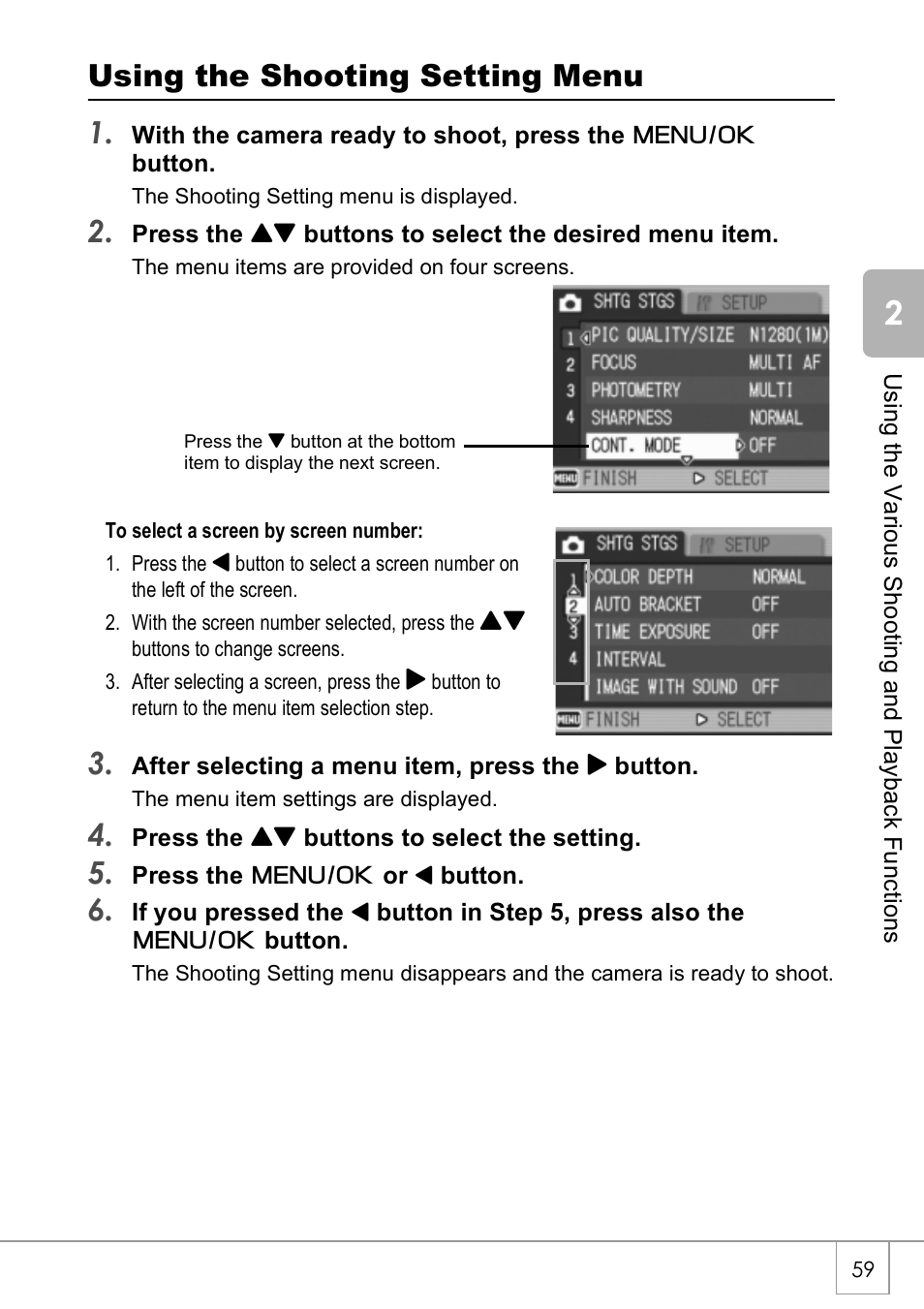 Using the shooting setting menu 1 | Ricoh Caplio R40 User Manual | Page 61 / 185