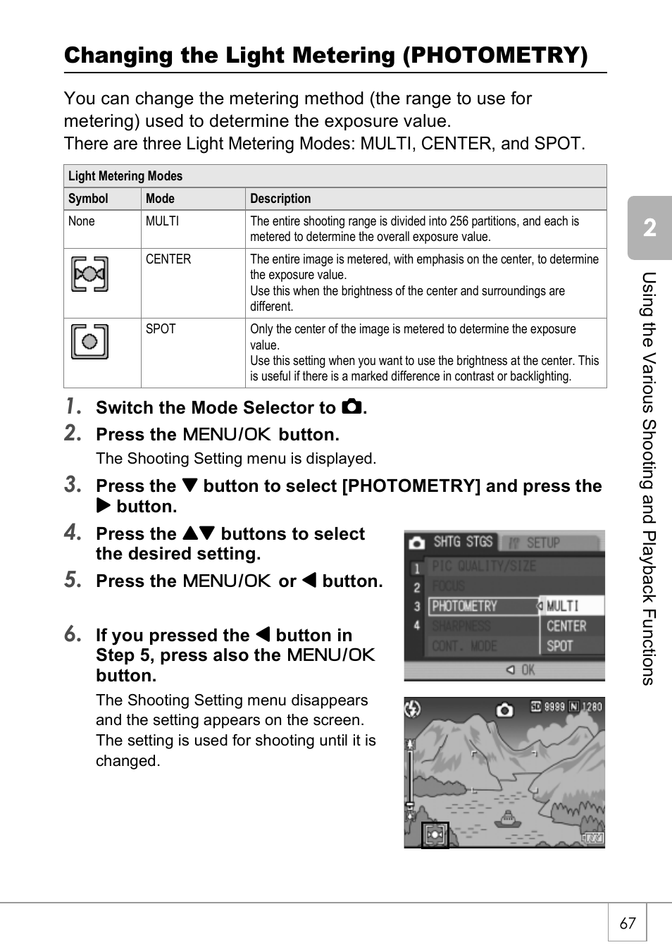 Changing the light metering (photometry) | Ricoh Caplio R40 User Manual | Page 69 / 185