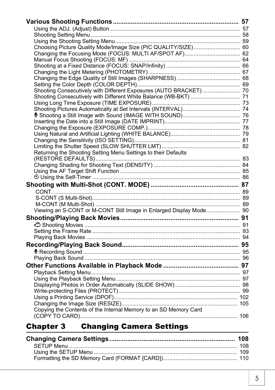 Chapter 3 changing camera settings | Ricoh Caplio R40 User Manual | Page 7 / 185