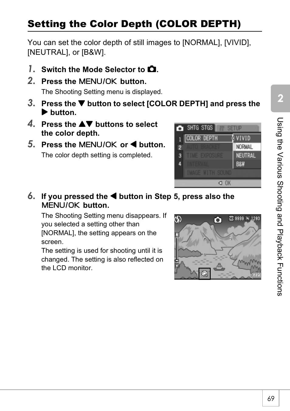 Setting the color depth (color depth) | Ricoh Caplio R40 User Manual | Page 71 / 185