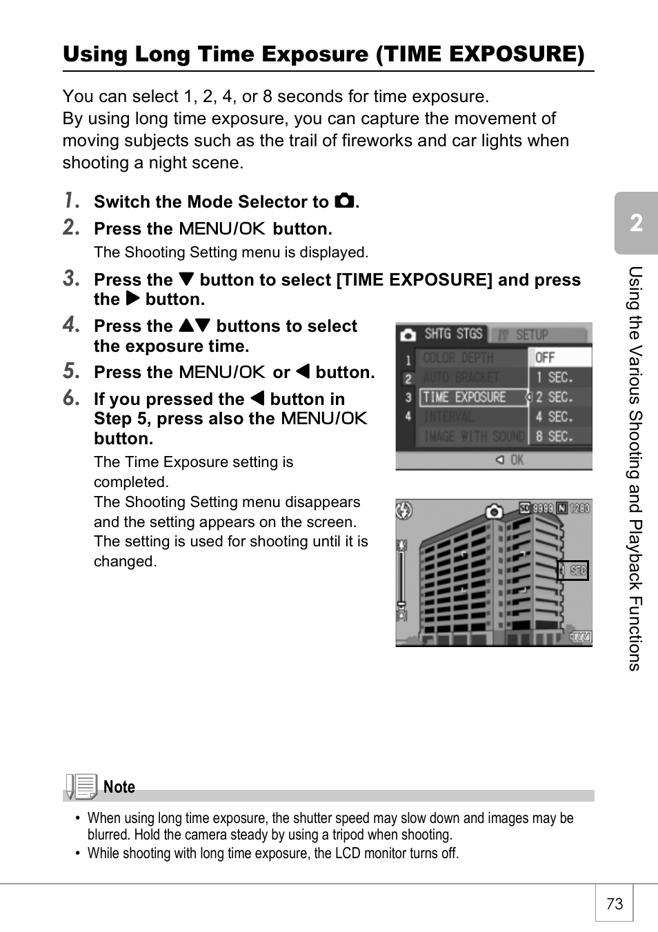 Using long time exposure (time exposure) | Ricoh Caplio R40 User Manual | Page 75 / 185