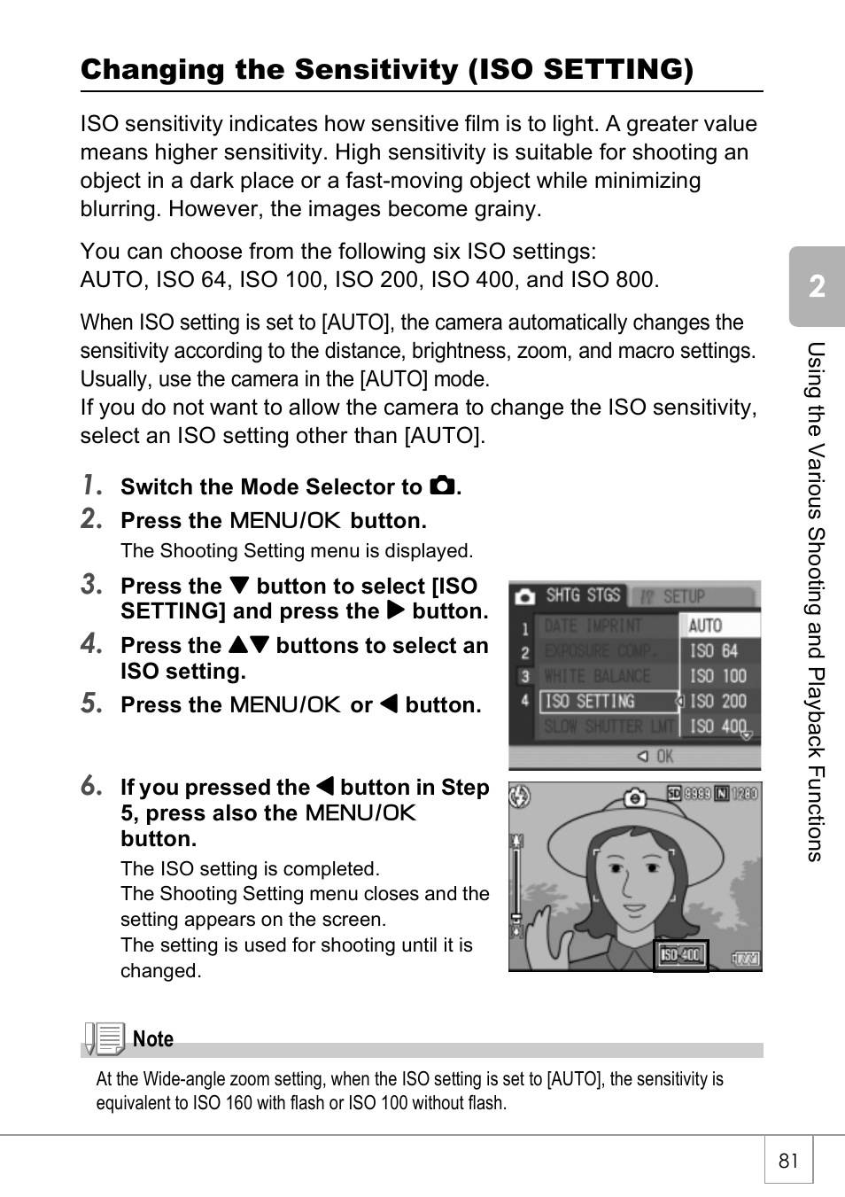 Changing the sensitivity (iso setting) | Ricoh Caplio R40 User Manual | Page 83 / 185