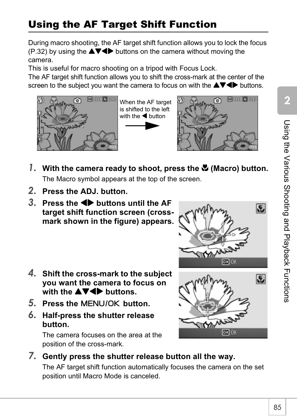 Using the af target shift function | Ricoh Caplio R40 User Manual | Page 87 / 185