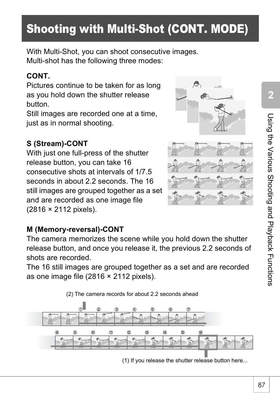 Shooting with multi-shot (cont. mode) | Ricoh Caplio R40 User Manual | Page 89 / 185