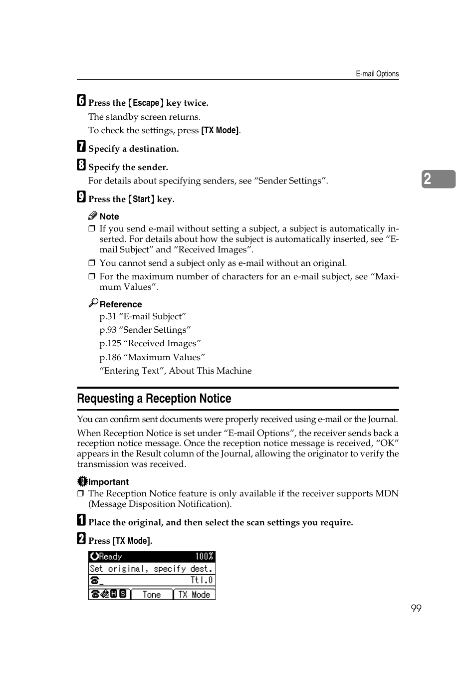 Requesting a reception notice, P.99 “requesting a reception notice | Ricoh 2000 User Manual | Page 109 / 204