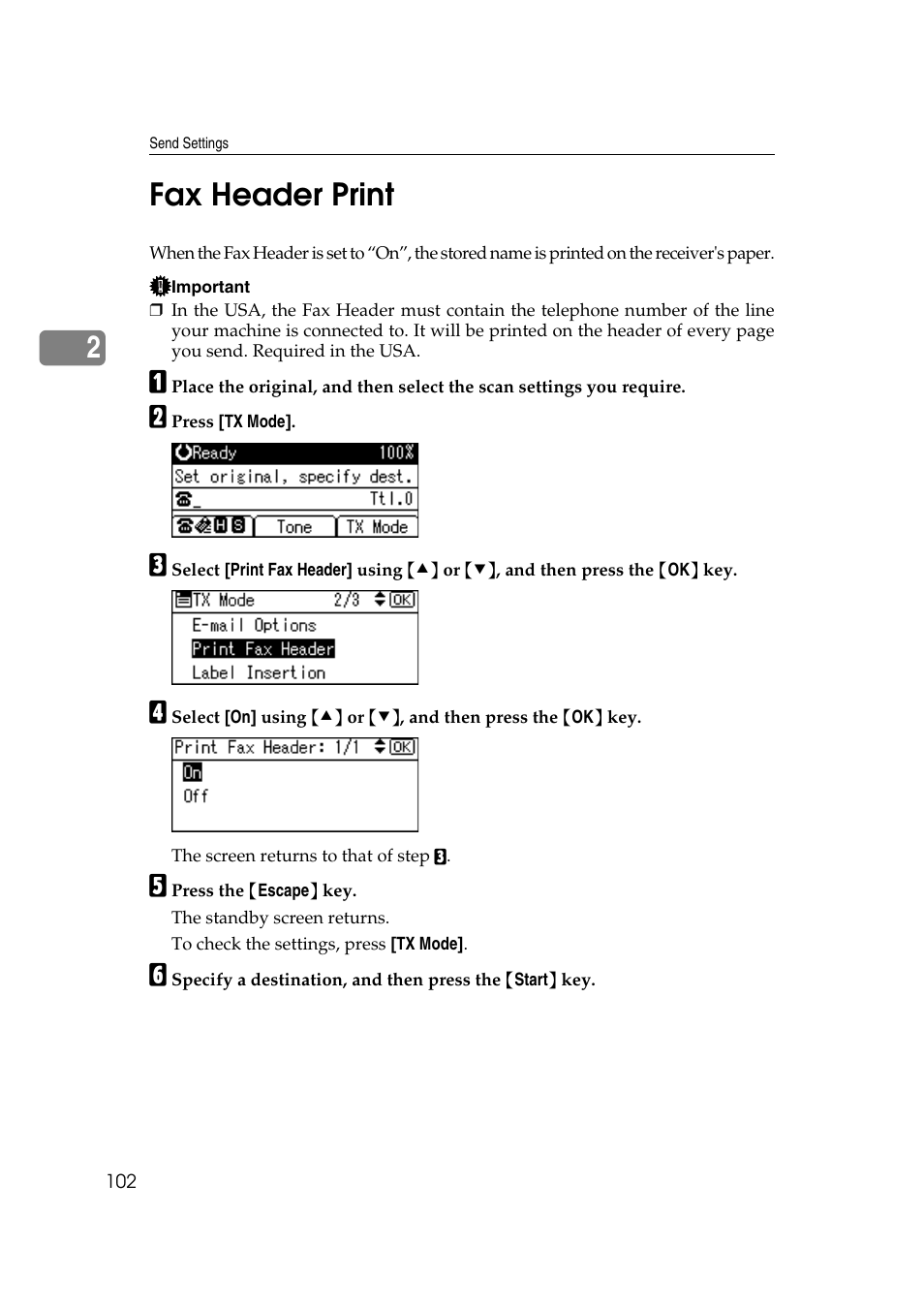 Fax header print, 2fax header print | Ricoh 2000 User Manual | Page 112 / 204