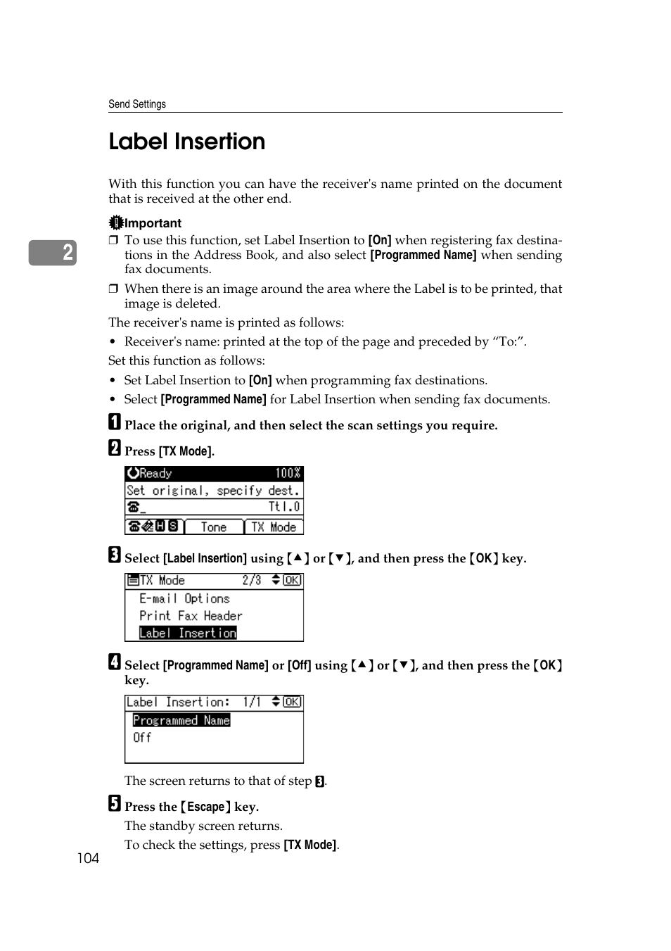 Label insertion, 2label insertion | Ricoh 2000 User Manual | Page 114 / 204