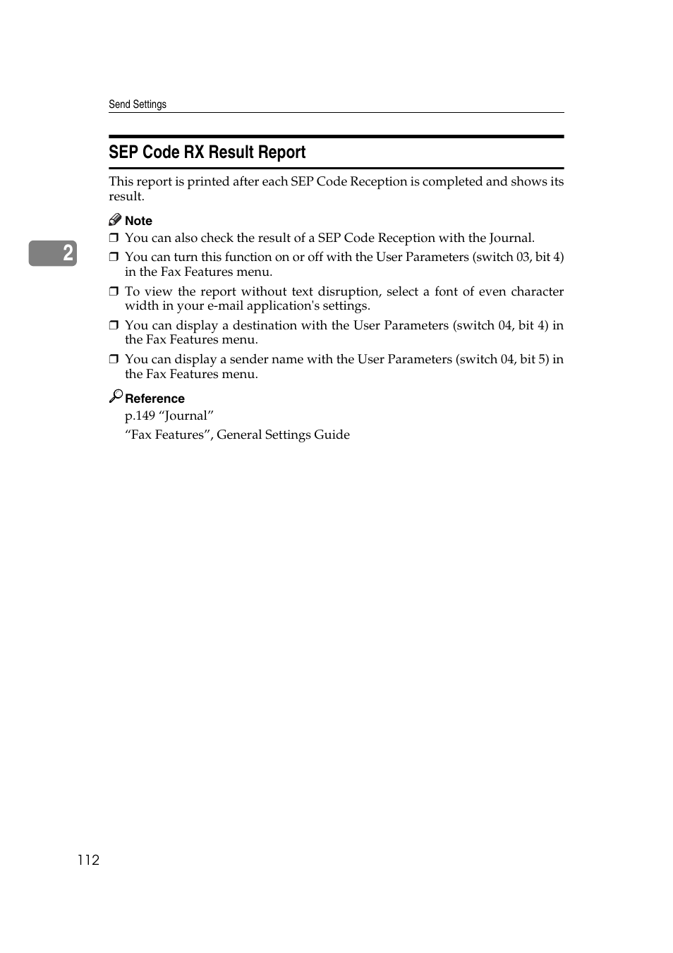 Sep code rx result report | Ricoh 2000 User Manual | Page 122 / 204