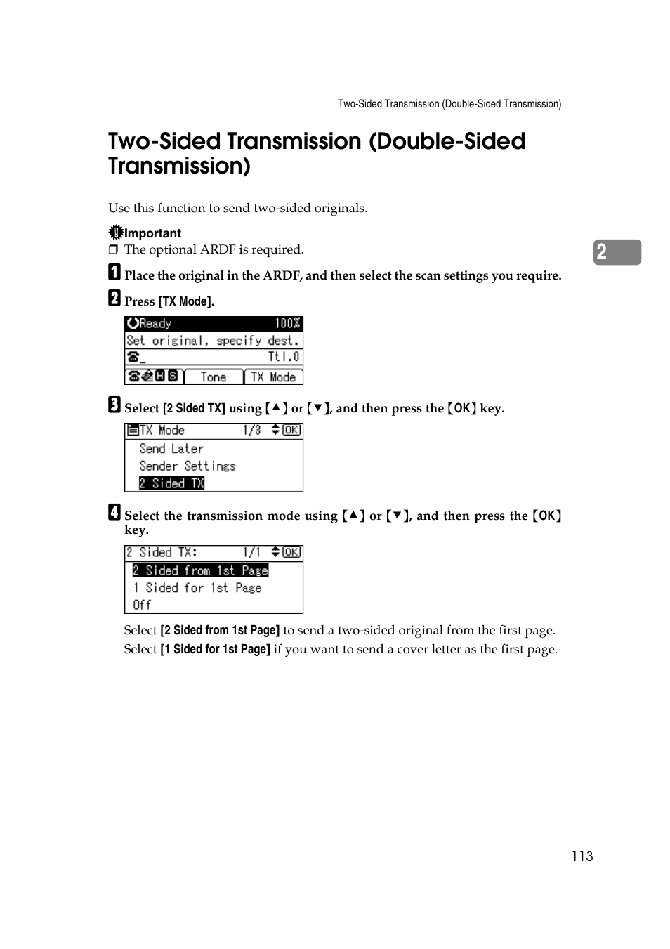 Two-sided transmission (double-sided transmission) | Ricoh 2000 User Manual | Page 123 / 204