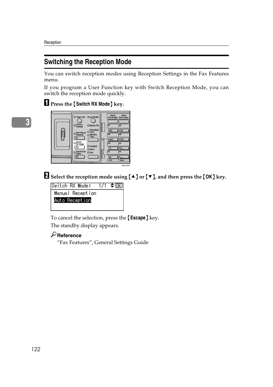 Switching the reception mode | Ricoh 2000 User Manual | Page 132 / 204