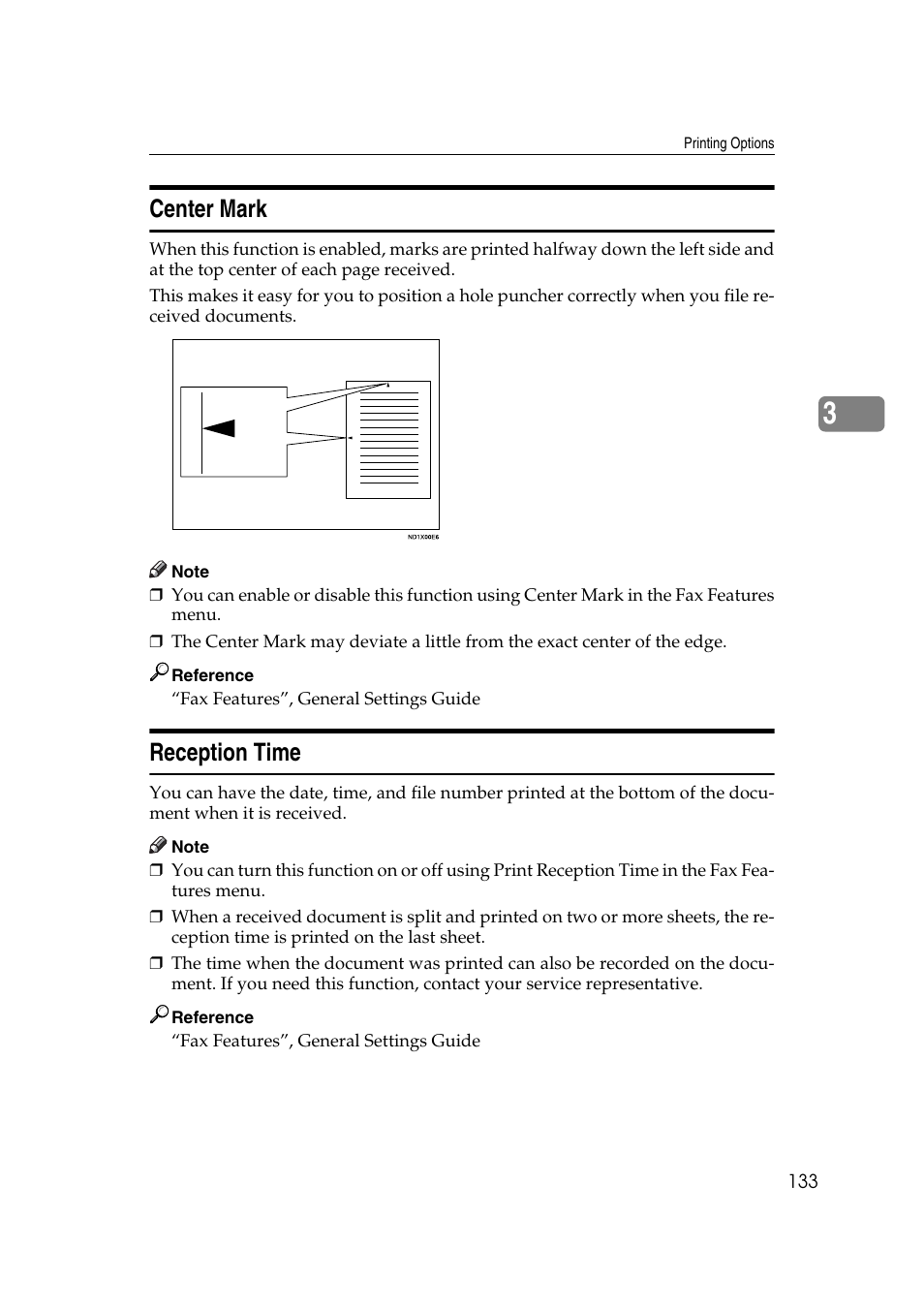 Center mark, Reception time, Center mark reception time | Ricoh 2000 User Manual | Page 143 / 204