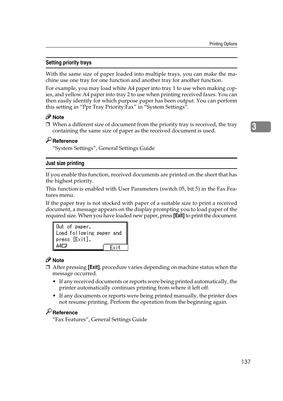 Setting priority trays, Just size printing, Setting priority trays just size printing | Ricoh 2000 User Manual | Page 147 / 204