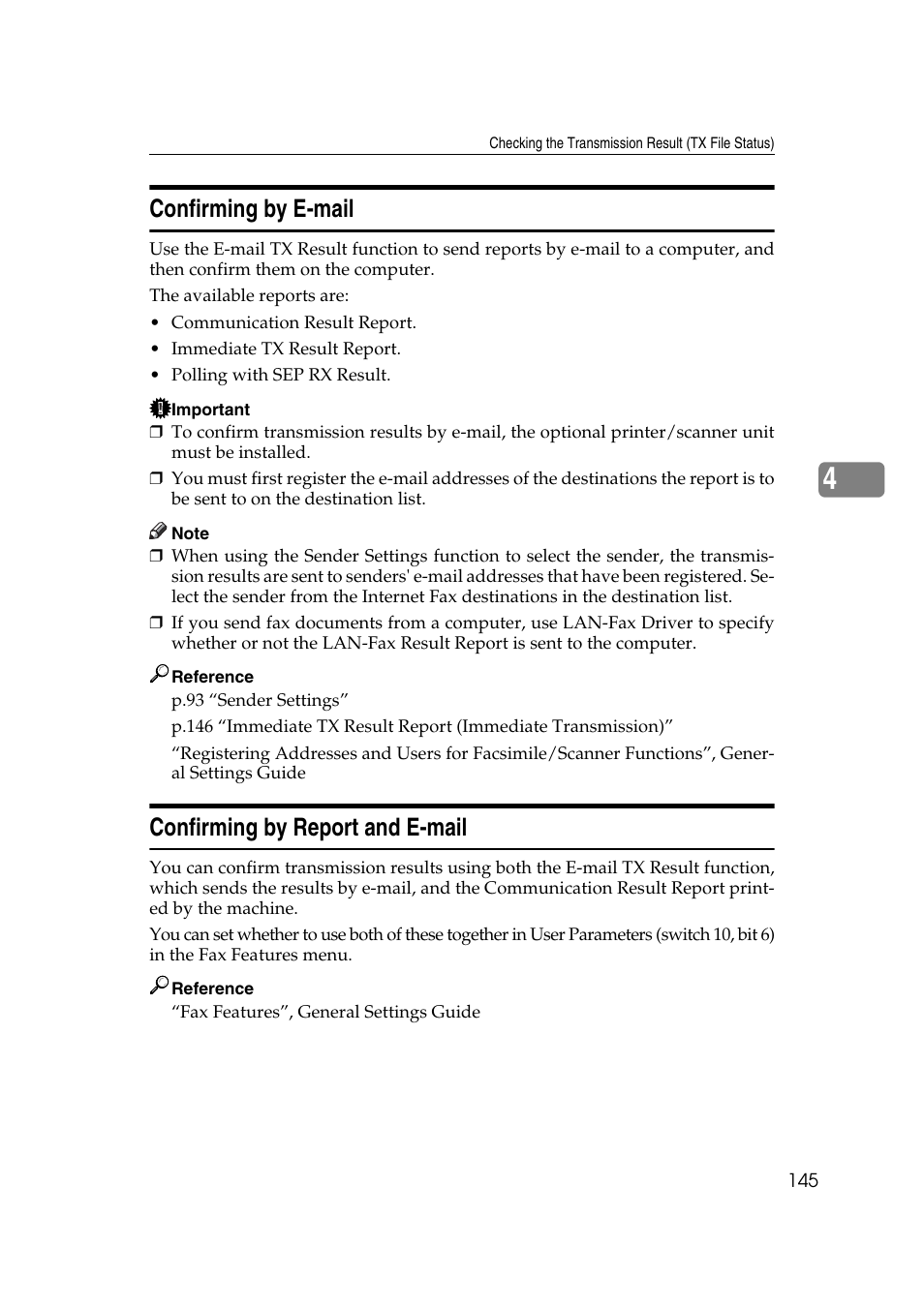 Confirming by e-mail, Confirming by report and e-mail | Ricoh 2000 User Manual | Page 155 / 204